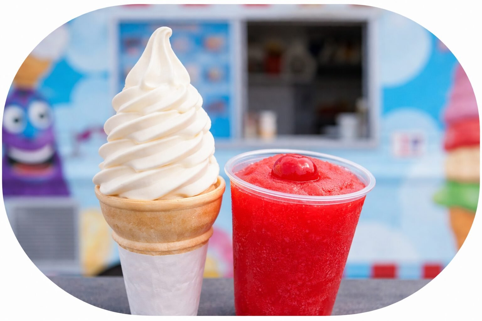 Ice cream cone and slushy drink